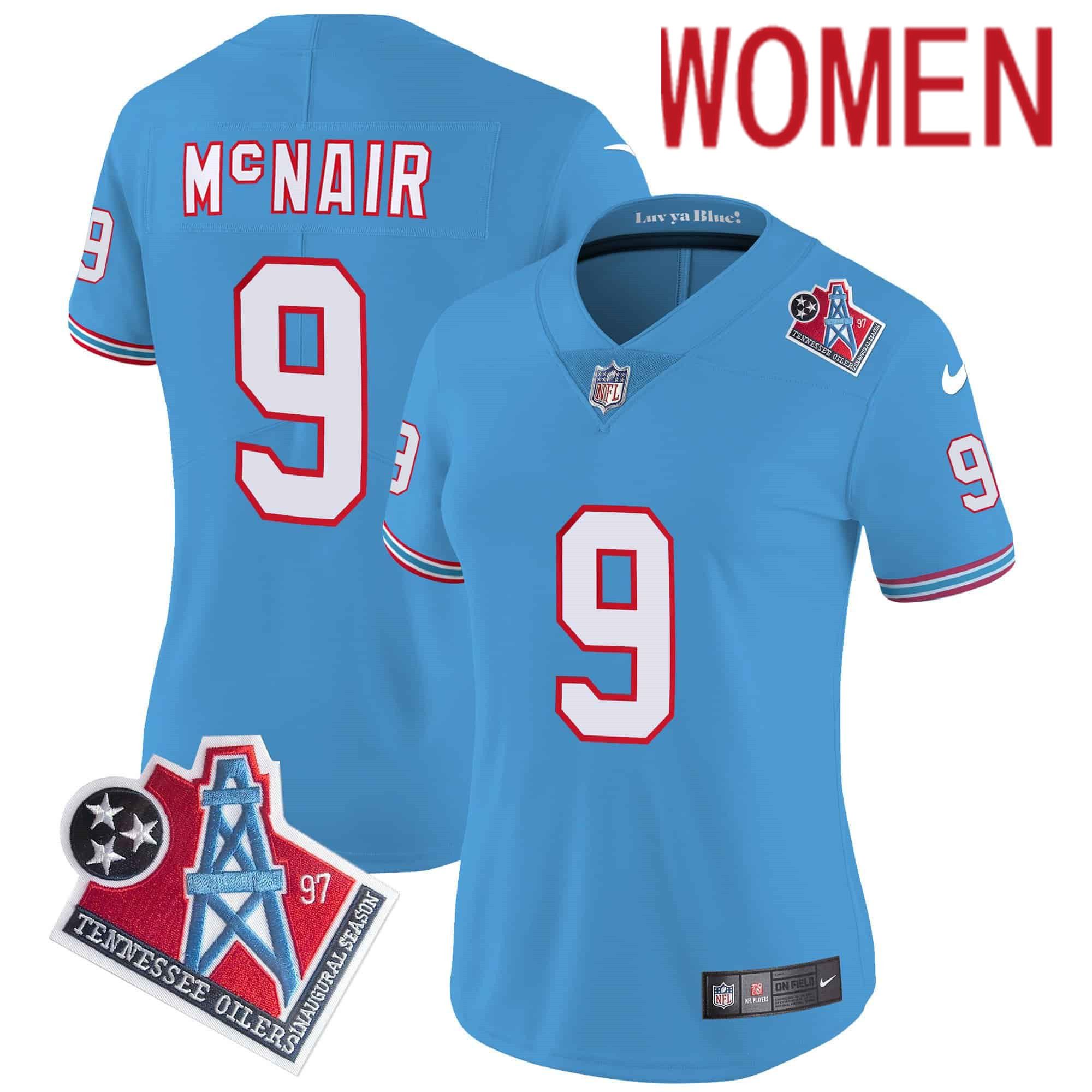 Women Tennessee Titans 9 Mcnair Light Blue 1997 Throwback 2024 Nike Limited Vapor NFL Jersey